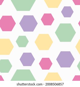 Seamless geometric pattern, colorful hexagons, different size