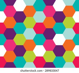 Seamless geometric pattern. Colorful infinity abstract honeycomb geometrical background. Sexangle, hexagon background. Vector illustration.