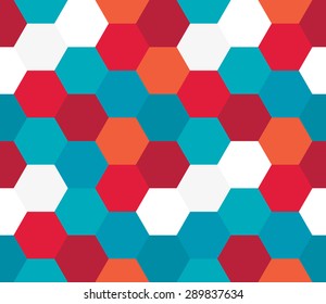 Seamless geometric pattern. Colorful infinity abstract honeycomb geometrical background. Sexangle, hexagon background. Vector illustration.