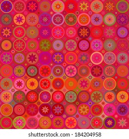 Seamless geometric pattern. Colorful mosaic. Structure of circles and stars. Vector.