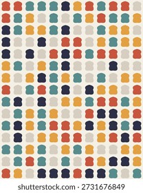 Seamless Geometric Pattern with Colorful Organic Rounded Shapes in Mid-Century Earth Tones