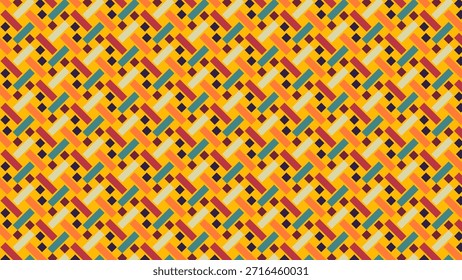 Modelo geométrico inconsútil de rectángulos superpuestos coloridos en naranja, amarillo, y azul.