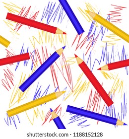 Seamless geometric pattern with colorful pencils. Vector EPS10.