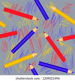 Seamless geometric pattern with colorful pencils. Vector EPS10.