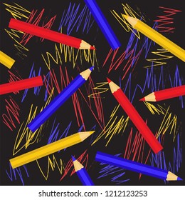 Seamless geometric pattern with colorful pencils. Vector EPS10.