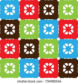 Seamless geometric pattern with colorful quadratic elements.
