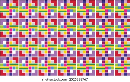 Seamless geometric pattern of colorful rectangular and square shapes. Perfect for printing, design backgrounds, wallpaper and tiles, gift wrapping
