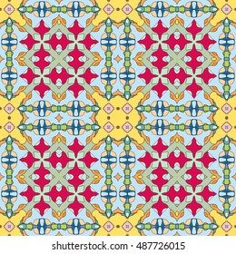 Seamless geometric pattern, colorful repeating texture, seamless background. Contemporary graphic design, ethnic ornament. Vector illustration
