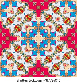 Seamless geometric pattern, colorful repeating texture, seamless background. Contemporary graphic design, ethnic ornament. Vector illustration