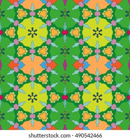 Seamless geometric pattern, colorful repeating texture, seamless background. Contemporary graphic design, ethnic ornament. Vector illustration