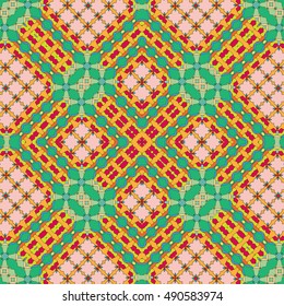 Seamless geometric pattern, colorful repeating texture, seamless background. Contemporary graphic design, ethnic ornament. Vector illustration