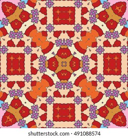 Seamless geometric pattern, colorful repeating texture. Contemporary graphic design for textile or paper print, ethnic ornament. Abstract seamless background in mosaic art style. Vector illustration