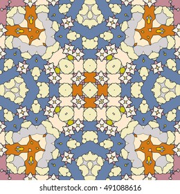 Seamless geometric pattern, colorful repeating texture. Contemporary graphic design for textile or paper print, ethnic ornament. Abstract seamless background in mosaic art style. Vector illustration