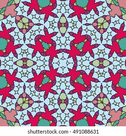 Seamless geometric pattern, colorful repeating texture. Contemporary graphic design for textile or paper print, ethnic ornament. Abstract seamless background in mosaic art style. Vector illustration