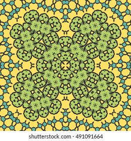 Seamless geometric pattern, colorful repeating texture. Contemporary graphic design for textile or paper print, ethnic ornament. Abstract seamless background in mosaic art style. Vector illustration