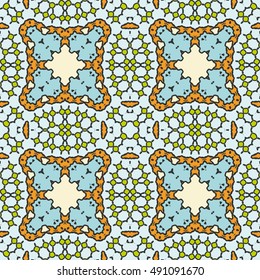 Seamless geometric pattern, colorful repeating texture. Contemporary graphic design for textile or paper print, ethnic ornament. Abstract seamless background in mosaic art style. Vector illustration