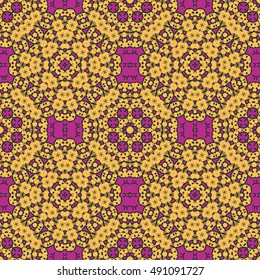 Seamless geometric pattern, colorful repeating texture. Contemporary graphic design for textile or paper print, ethnic ornament. Abstract seamless background in mosaic art style. Vector illustration
