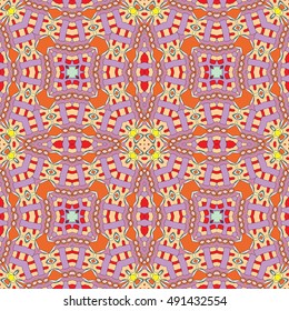 Seamless geometric pattern, colorful repeating texture. Contemporary graphic design for textile or paper print, ethnic ornament. Abstract background in mosaic art style. Vector illustration