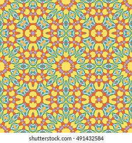 Seamless geometric pattern, colorful repeating texture. Contemporary graphic design for textile or paper print, ethnic ornament. Abstract background in mosaic art style. Vector illustration