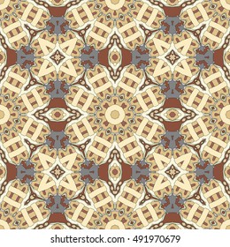 Seamless geometric pattern, colorful repeating texture. Contemporary graphic design for textile or paper print, ethnic ornament. Abstract seamless background in mosaic art style. Vector illustration