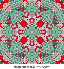Seamless geometric pattern, colorful repeating texture. Contemporary graphic design for textile or paper print, ethnic ornament. Abstract seamless background in mosaic art style. Vector illustration