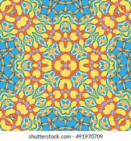 Seamless geometric pattern, colorful repeating texture. Contemporary graphic design for textile or paper print, ethnic ornament. Abstract seamless background in mosaic art style. Vector illustration