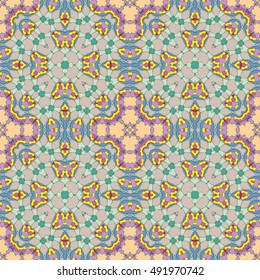 Seamless geometric pattern, colorful repeating texture. Contemporary graphic design for textile or paper print, ethnic ornament. Abstract seamless background in mosaic art style. Vector illustration