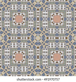 Seamless geometric pattern, colorful repeating texture. Contemporary graphic design for textile or paper print, ethnic ornament. Abstract seamless background in mosaic art style. Vector illustration