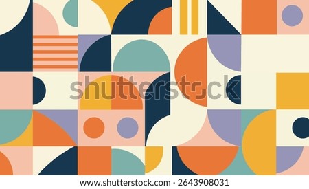 Seamless geometric pattern with colorful shapes and blocks suitable for various design applications