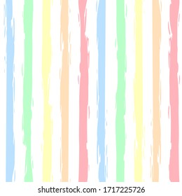 Seamless geometric pattern with colorful stripes on a white background. Rainbow. Isolated  background. Great for fabric, wallpaper, textile, wrapping. Vector illustration. 