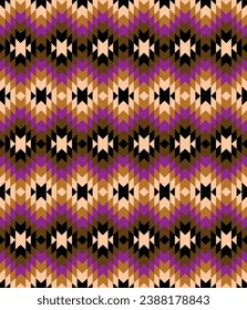 Seamless geometric pattern with colorful stripes. Ikat print for carpet, textile, wallpaper, wrapping paper. Ethnic and tribal motifs. 