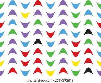 Seamless geometric pattern with colorful wave shapes on white background. Bright abstract design for fabric, wallpaper and digital projects with blue, red, green, yellow and purple elements