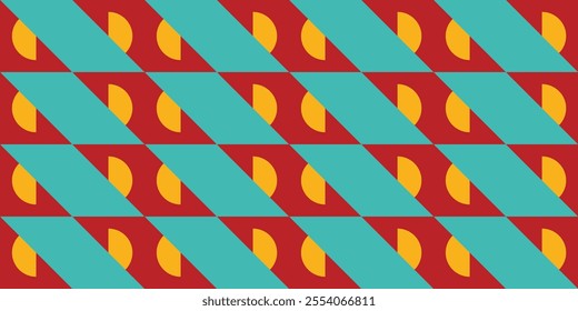 Seamless geometric pattern combination of colorful parallelograms and semicircles. Perfect for printing, design backgrounds, wallpaper and tiles, gift wrapping