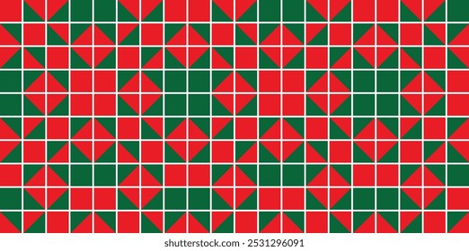 Seamless geometric pattern combination of square and rhombus shapes in green and red colors. Christmas theme pattern. Perfect for printing, design backgrounds, wallpaper and tiles, gift wrapping