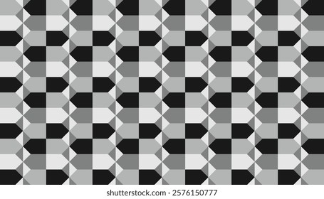 Seamless geometric pattern combination of triangles, squares and rhombuses in black and gray