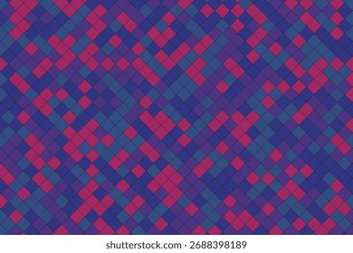 A seamless geometric pattern composed of small, tilted diamonds in shades of blue and pink, creating a vibrant and abstract visual texture.