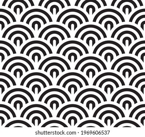 Seamless geometric pattern. Concentric bold circles. Geometric striped ornament. Round lines stylish background. Japanese pattern design