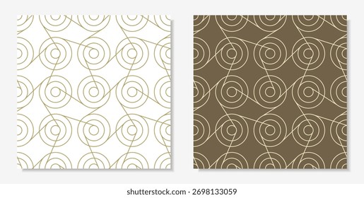 Seamless geometric pattern of concentric circles and diagonal lines on light background, ideal for textiles, wallpaper, or design. Vector illustration.