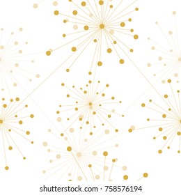 Seamless geometric pattern with connected lines and dots in a shape of fireworks. Vector illustration.