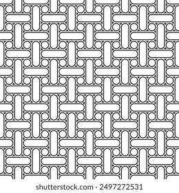 Seamless geometric pattern consisting of circular and cylindrical shapes arranged symmetrically and repeating. Suitable for various design purposes such as textiles, tiles, wallpapers, backdrops, etc.