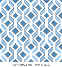 Seamless geometric pattern consisting of hollow cube shapes with border lines. Suitable for graphic design, textiles, interiors, wrapping, print, etc.