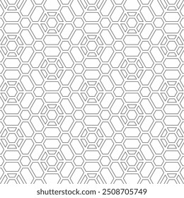 Patrón geométrico inconsútil que consiste en Formas hexagonales interconectadas sobre un fondo blanco. Adecuado para fondos, diseños textiles o Elementos decorativos.