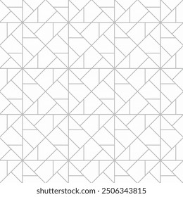 Seamless geometric pattern consisting of intersecting and interlocking lines in triangular shapes arranged to resemble windmills. Suitable for graphic design, interior decoration, textile, print, etc.