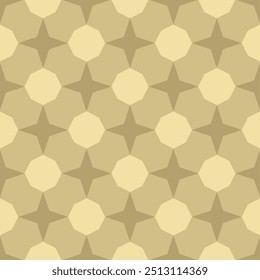 Seamless geometric pattern consisting of interwoven star and octagonal shapes in light brown shades. Suitable for backgrounds, wallpapers, textiles or other graphic design elements.