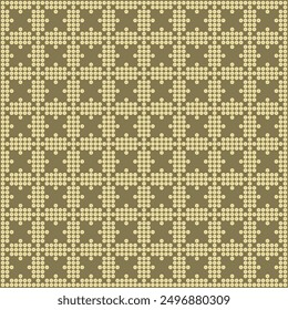 Seamless geometric pattern consisting of layered dots forming a square motif on a gray brown background. Suitable for various design purposes such as textiles, tiles, wallpapers, backdrops, etc.