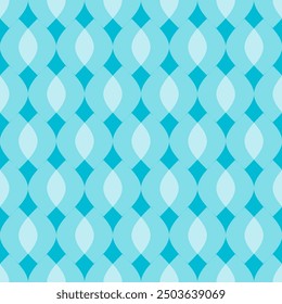 Seamless geometric pattern, consisting of overlapping transparent curve shapes in bright blue shades. Suitable for textile designs, fabrics, tiles, prints, wallpapers, backgrounds, etc.
