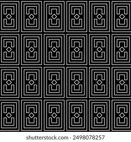 Seamless geometric pattern consisting of rectangular shapes arranged symmetrically and repeating. Suitable for various interior design purposes such as tiles, wallpaper, wall decoration, etc.