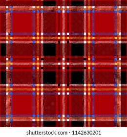 Seamless geometric pattern with contrast checkers and stripes. Black on red. Hipster textile design collection.