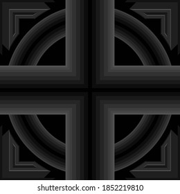 Patrón geométrico sin soldadura, cruz cruzada cruzada y forma de tubería negra circular, borde de ángulo recto 3D. Plantillas para fondo, banner, portada, volante, volante, cartel, baldosa, papel pintado. Ilustración vectorial.