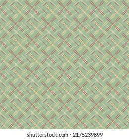 Seamless geometric pattern with cross lines and squares on green background.